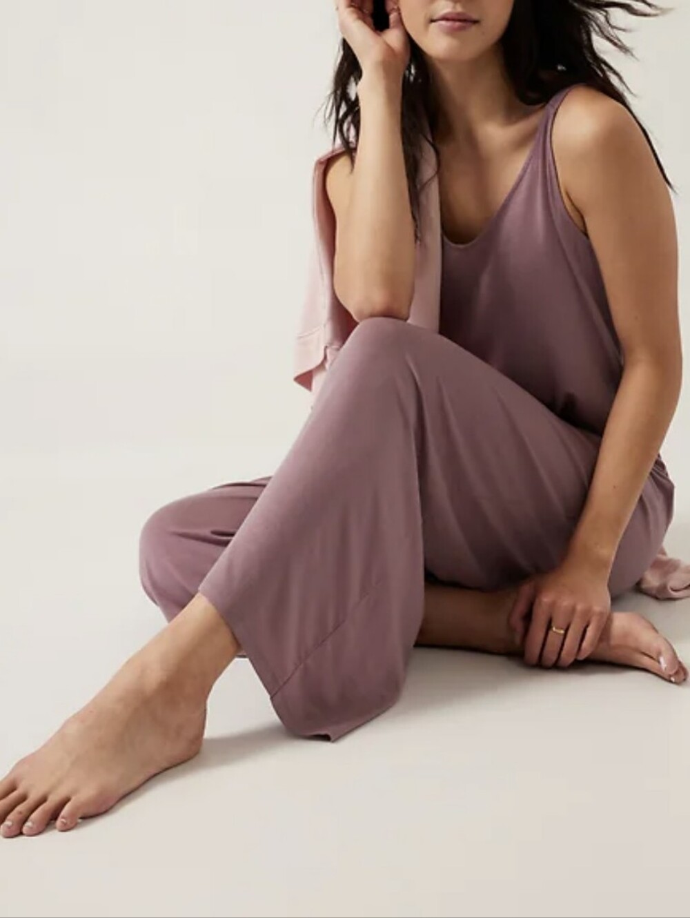 NWT Athleta Night Time Bliss V Neck Romper Wide Leg S Mauve Dusty Rose